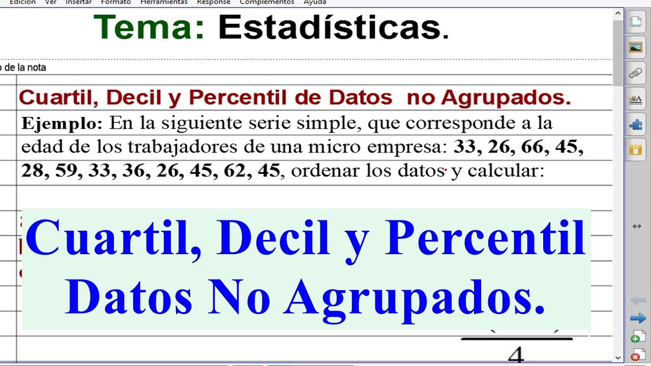 Cuartil, Decil y Percentil para Datos No Agrupados.