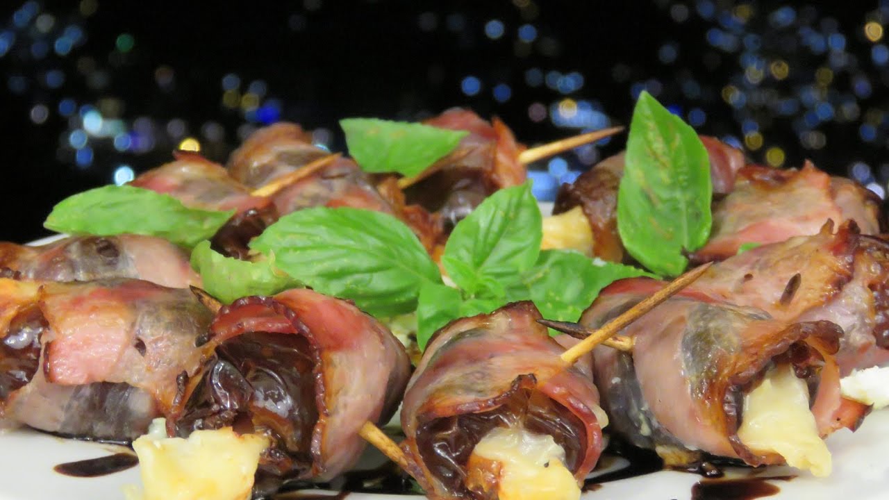 DÁTILES RELLENOS ENVUELTOS EN TOCINO. Botana navideña.