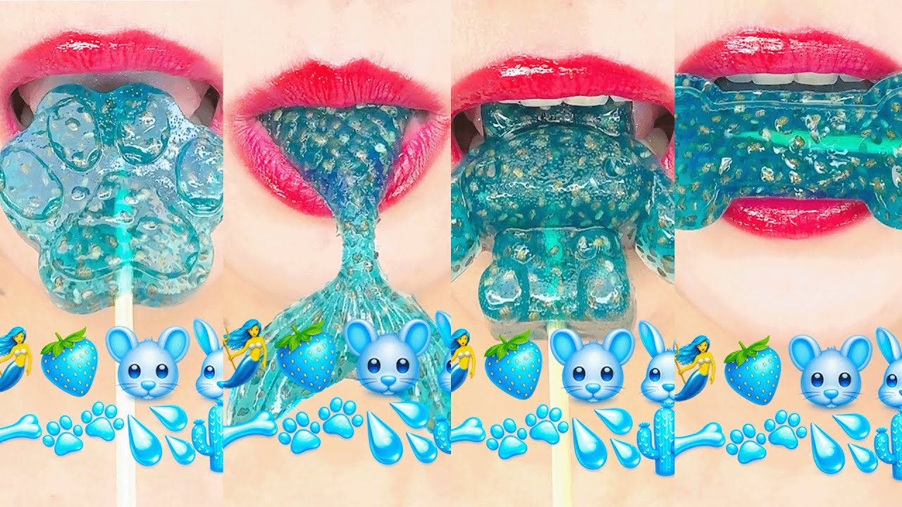 asmr BLUE Emoji JELLY Candy 🐳💎🧊⚓❄️🩵 모양 젤리 먹방 Eating Sound