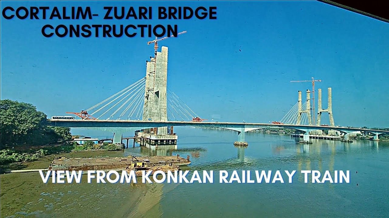 Cortalim Zuari Bridge Construction as seen from Konkan Railway Train, Goa, India- Indian Railways