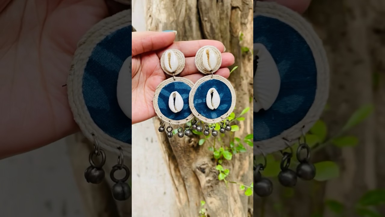 Easy Fabric Earrings Making 💙🤍 #handmadejewelry #diy #jewellerymaking #shortsvideo #shorts