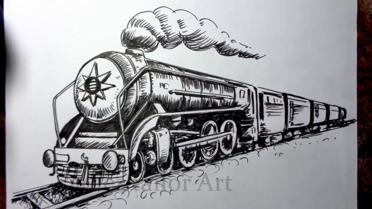 How to Draw Train Drawing / Steam engine train Sketch / Train Drawing Easy