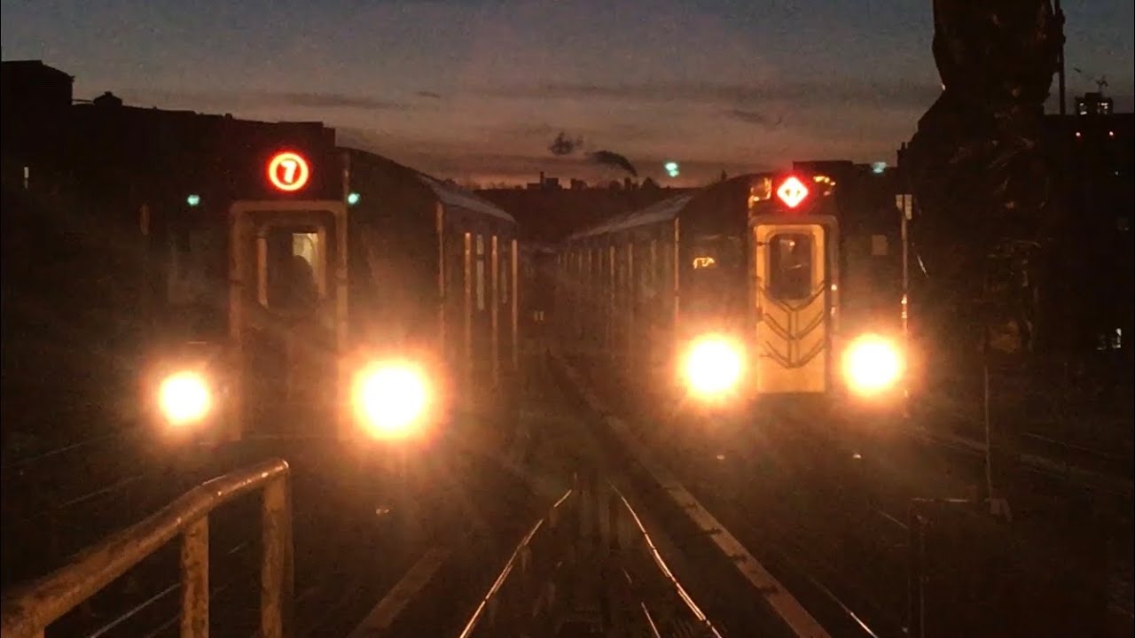 IRT Flushing Line: Manhattan and Flushing bound R188 (7) Local / Express Trains @ 61st St-Woodside
