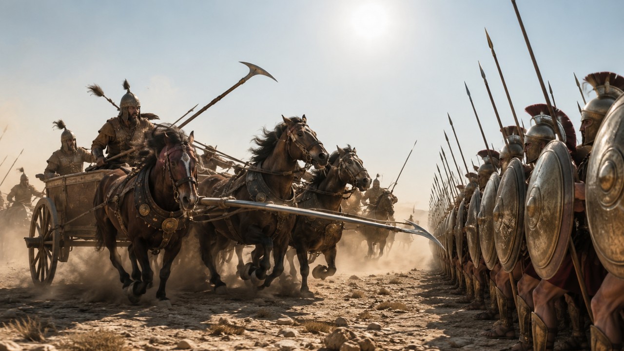 Battle of Cunaxa (401 BC) &mdash; 14,000 Greeks and insurgents against 40,000 Persians