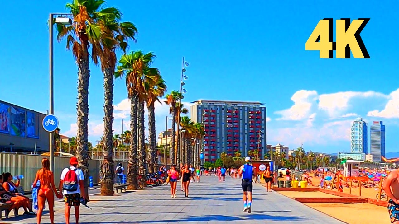Walking Along Barcelona's Beaches #1 San Sebastian Beach and Sant Miquel Beach, 4K, Spain 🇪🇸