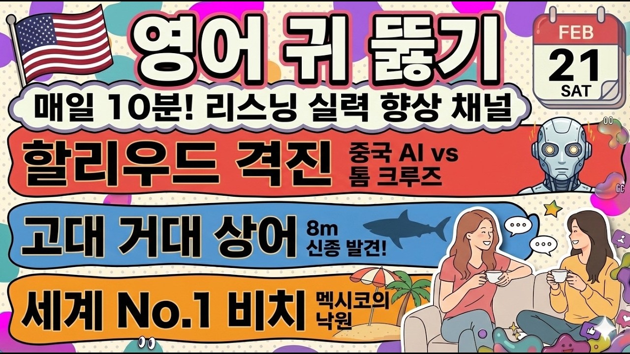 [영어뉴스] 중국AI가 헐리우드 위협? 🤖 | 8m 거대 상어 발견! 🦈 | 세계 1위 멕시코 해변 🏖️ | 2026-02-21 | 영어 듣기
