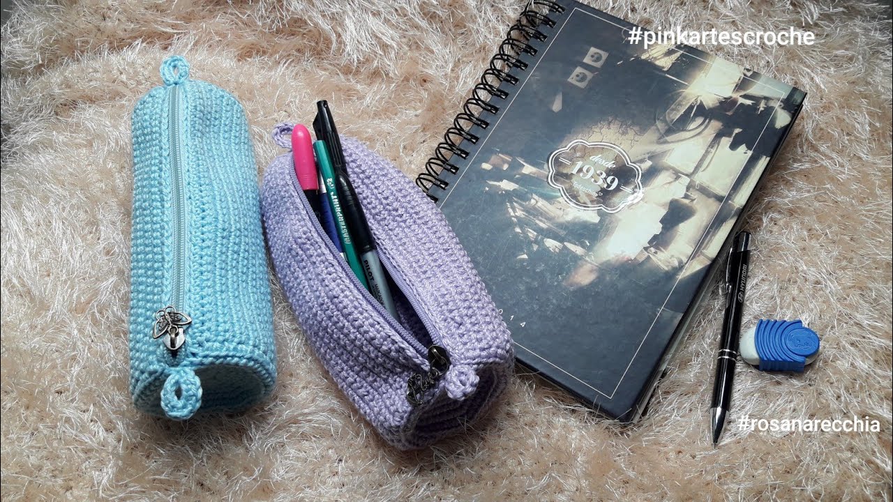 👊# Estojo escolar em croche - Pink Artes Crochê by Rosana Recchia