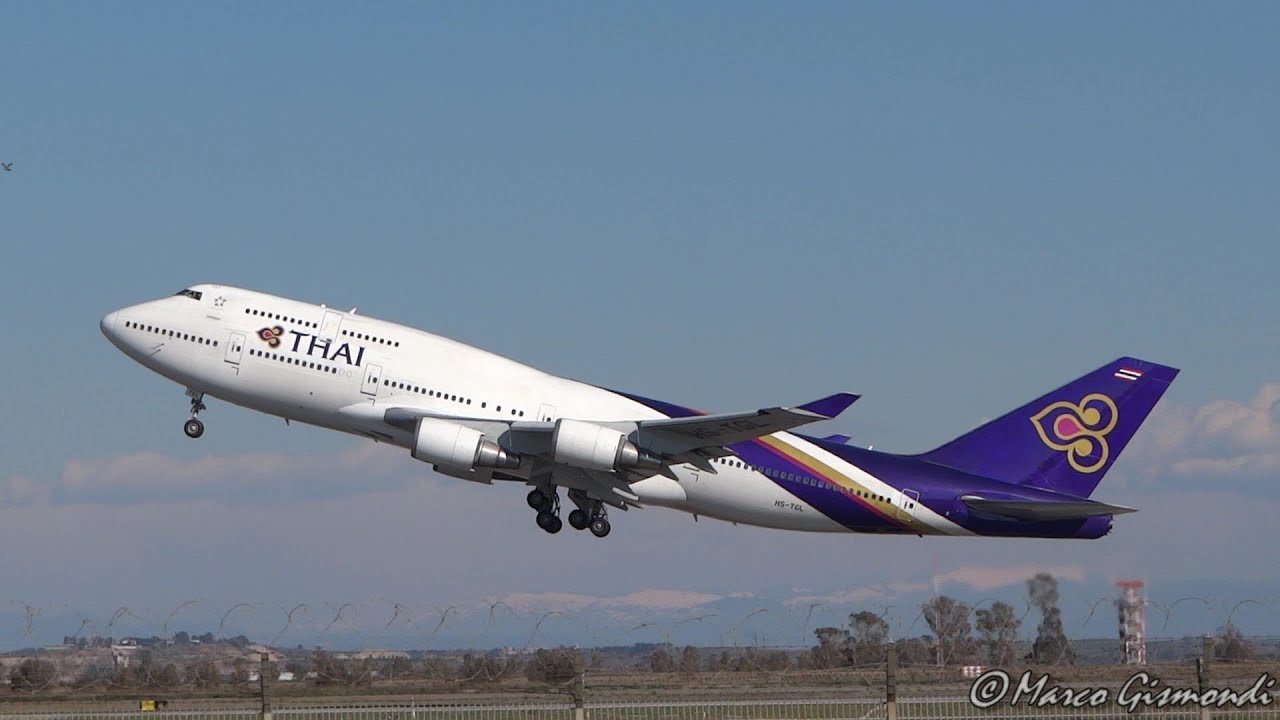 Thai Airways B747-4D7 [HS-TGL] take-off from Rome Fiumicino Airport