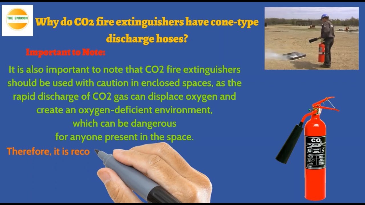 Why do CO2 fire extinguishers have cone-type discharge hoses? and Should FE replace in 10-12 years?