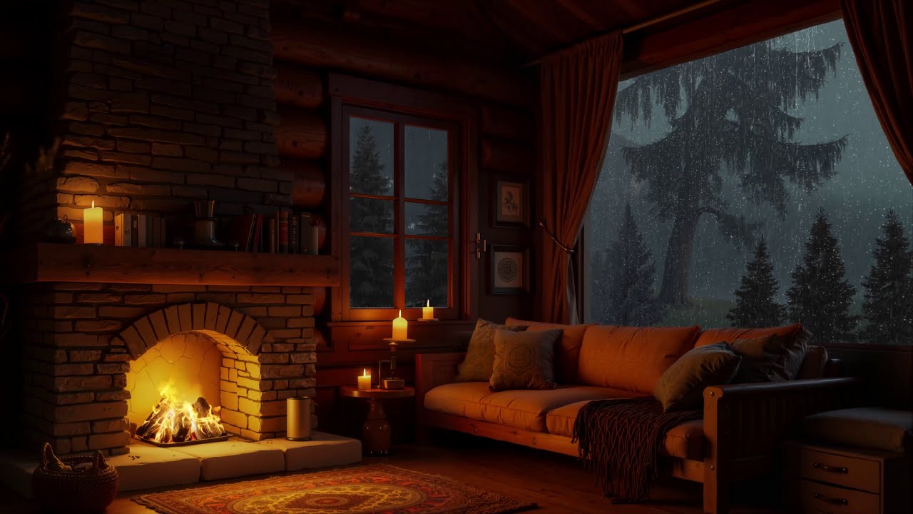 Beat Insomnia, Relax, Reduce Stress with Natural White Noise | Crackling Fire and Rain Sounds