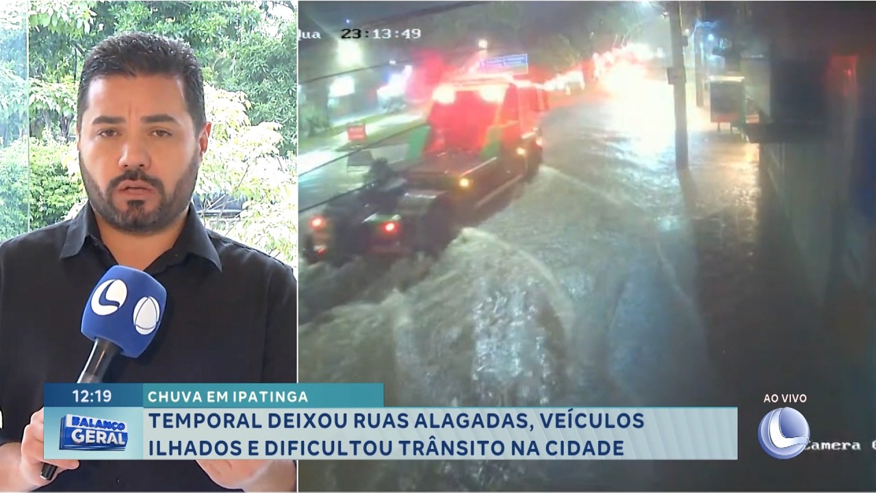 Ipatinga: Temporal alaga ruas, deixa veículos ilhados e complica trânsito.