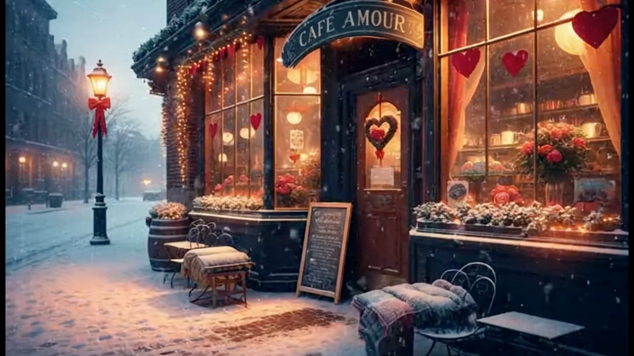 Winter Valentine Café Ambience ❄️💗 | Chill Jazz for Relax, Study & Unwind
