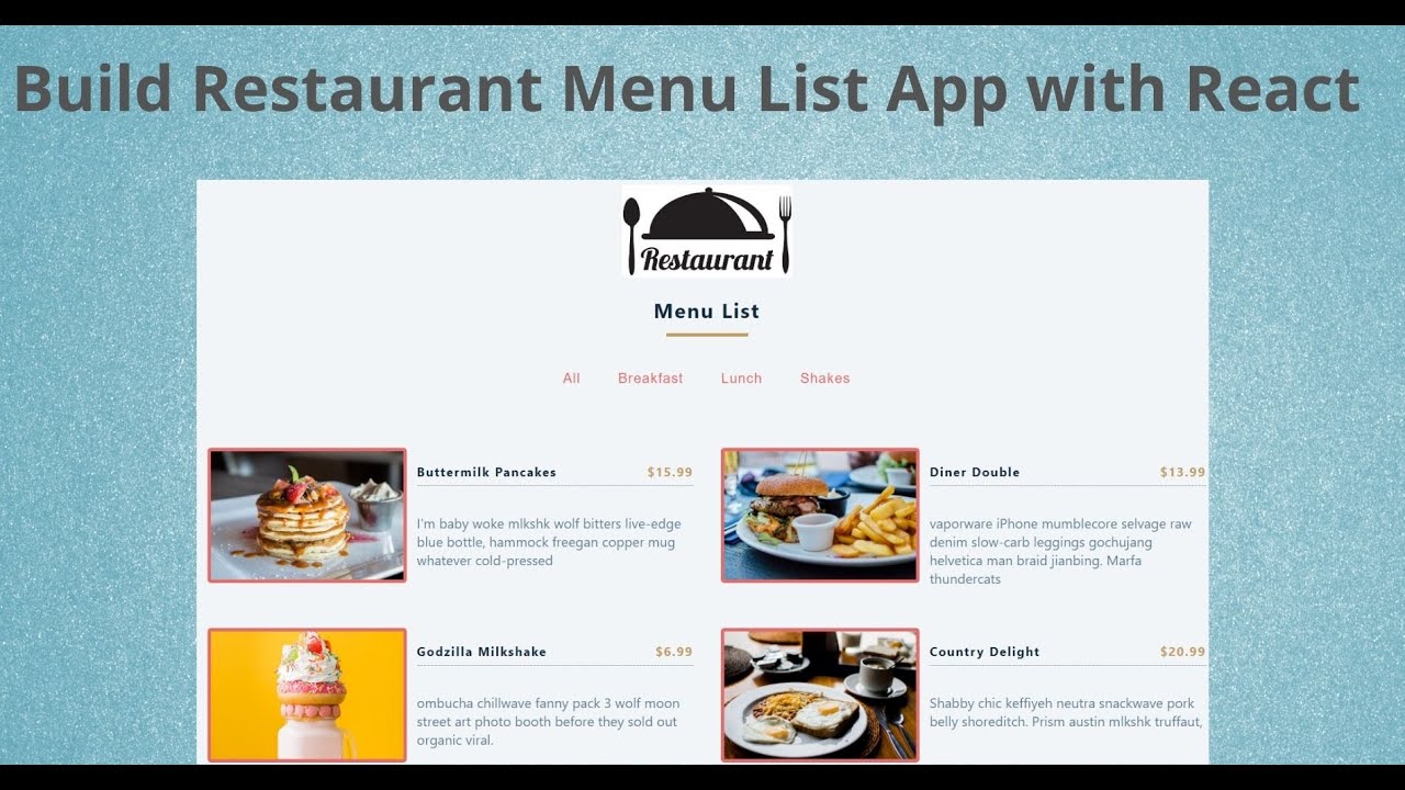 Build Restaurant Menu List App using React | React JS Beginner Project