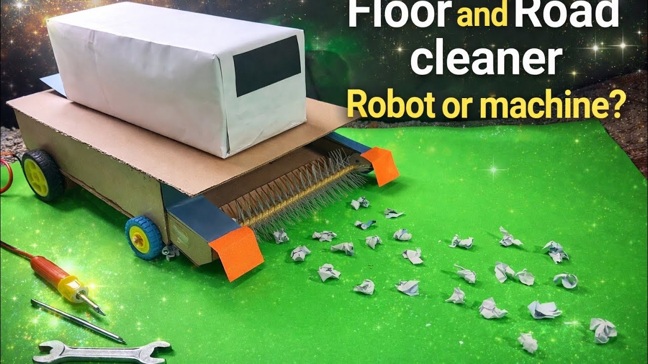How to make diy floor sweeping machine with cardboard || easy floor cleaner robot school project