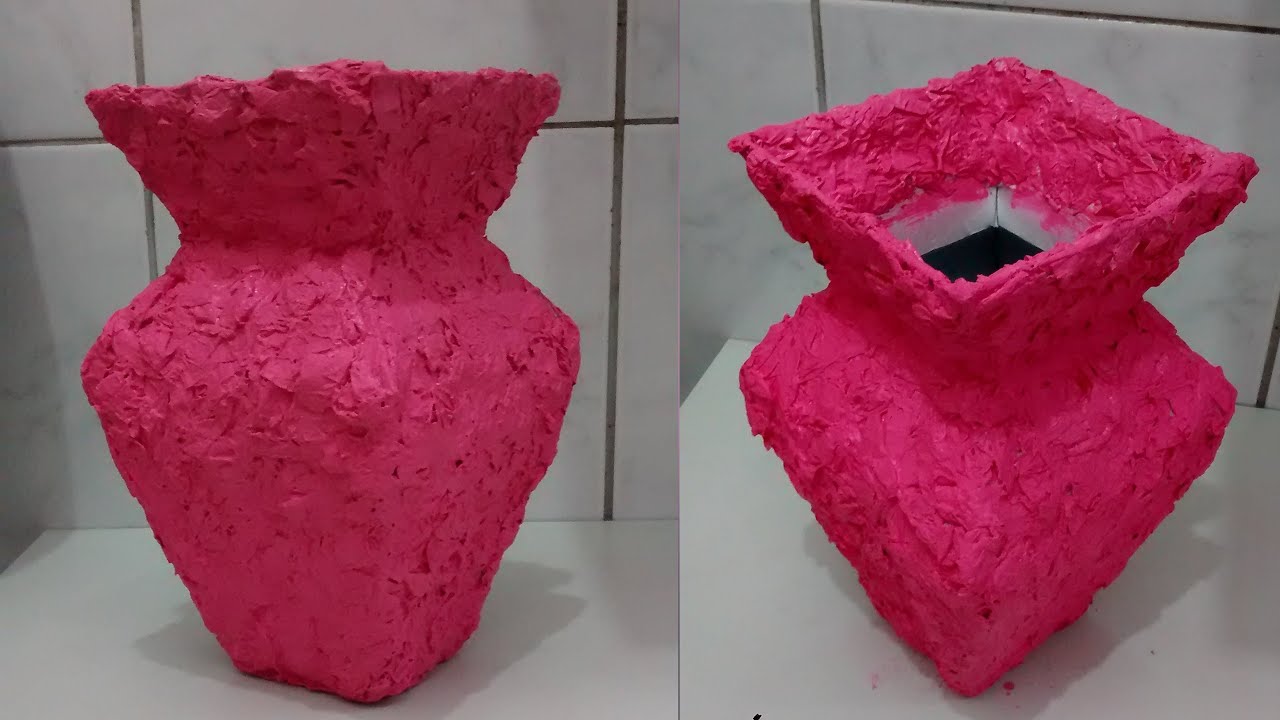 Como fazer acabamento de vaso com papel crepom - vaso de caixa de leite!