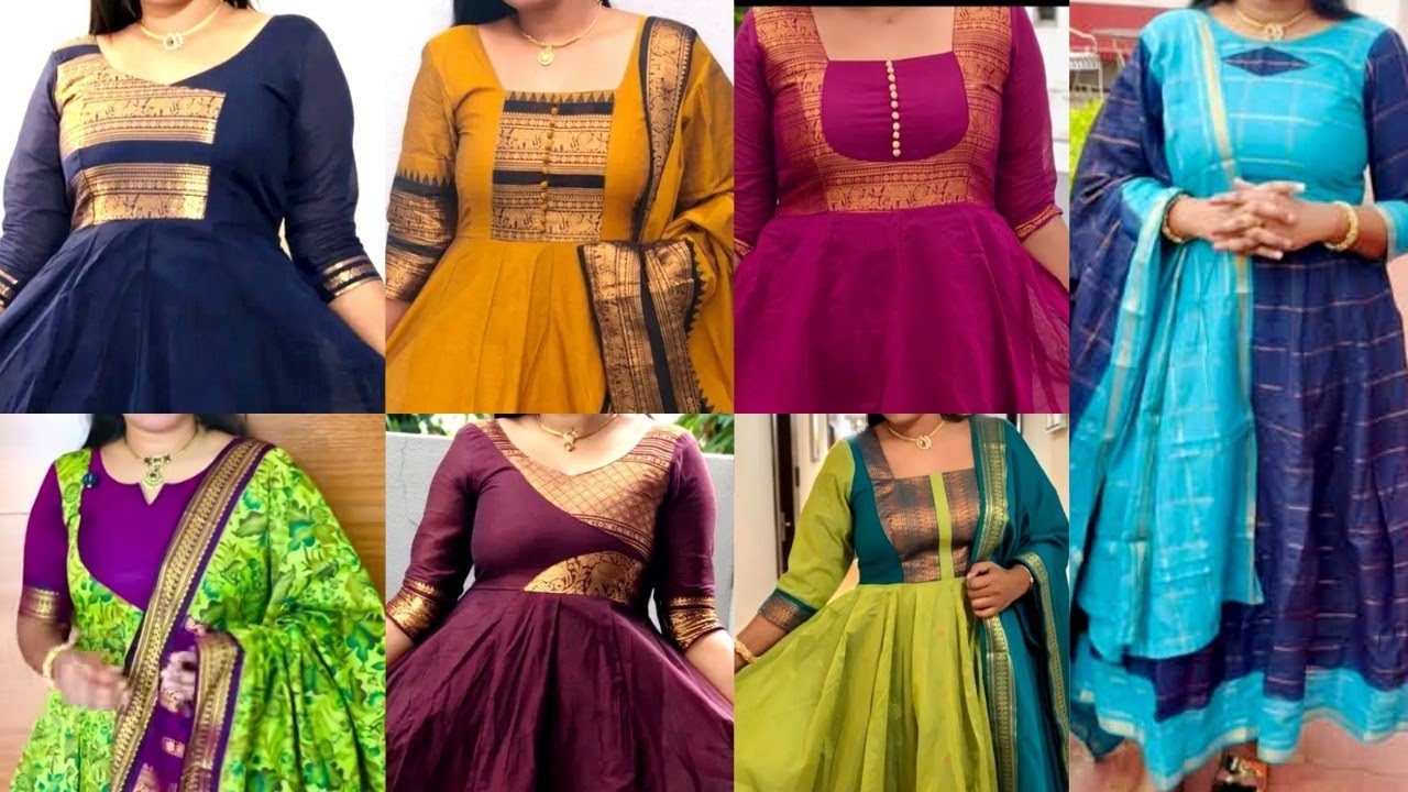 Simple Pattu Long Frock Designs😍Long Frock Front Neck Ideas
