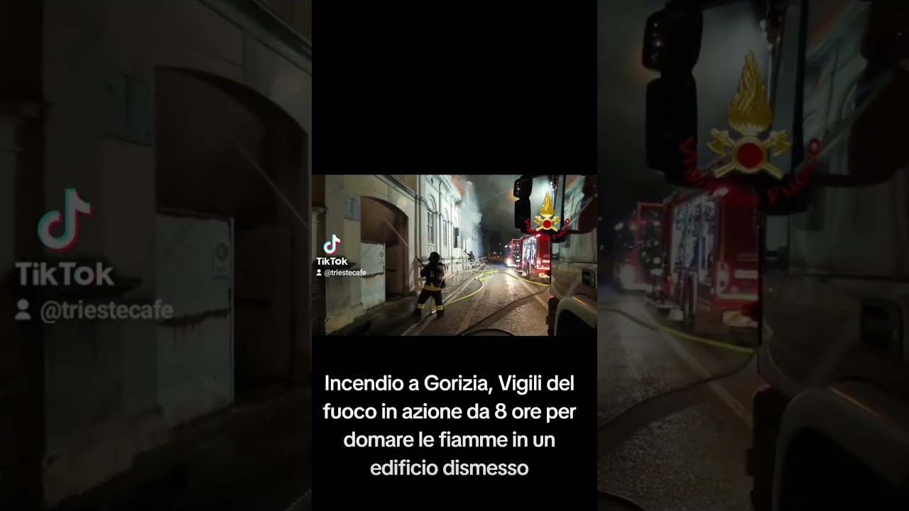 06/11/24 Incendio a Gorizia, Vigili del fuoco in azione per domare le fiamme in un edificio dismesso
