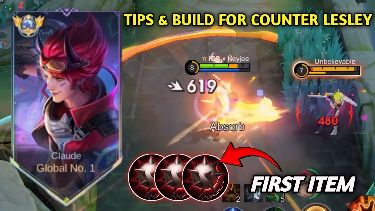 TOP 1 GLOBAL CLAUDE BEST 1 HIT BUILD COUNTER LESLEY! (must try) | BUILD TOP 1 GLOBAL CLAUDE - MLBB