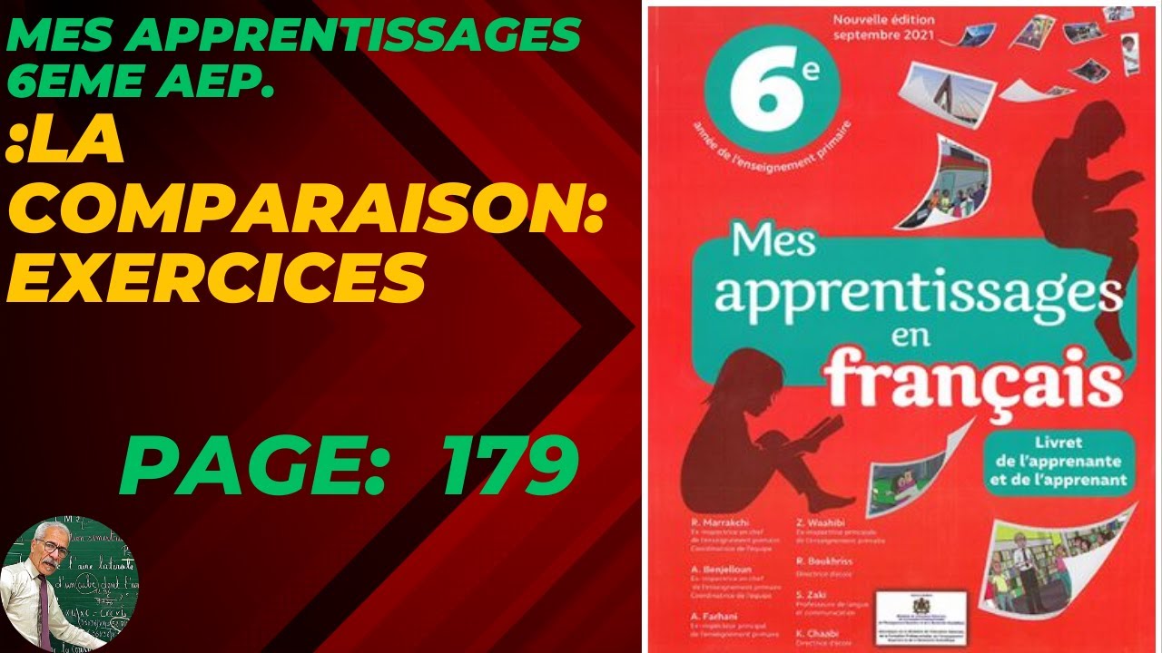 GRAMMAIRE.6ÈME ANNÉE PRIMAIRE  LA COMPARAISON  EXERCICES D'APPLICATION  PAGE 179