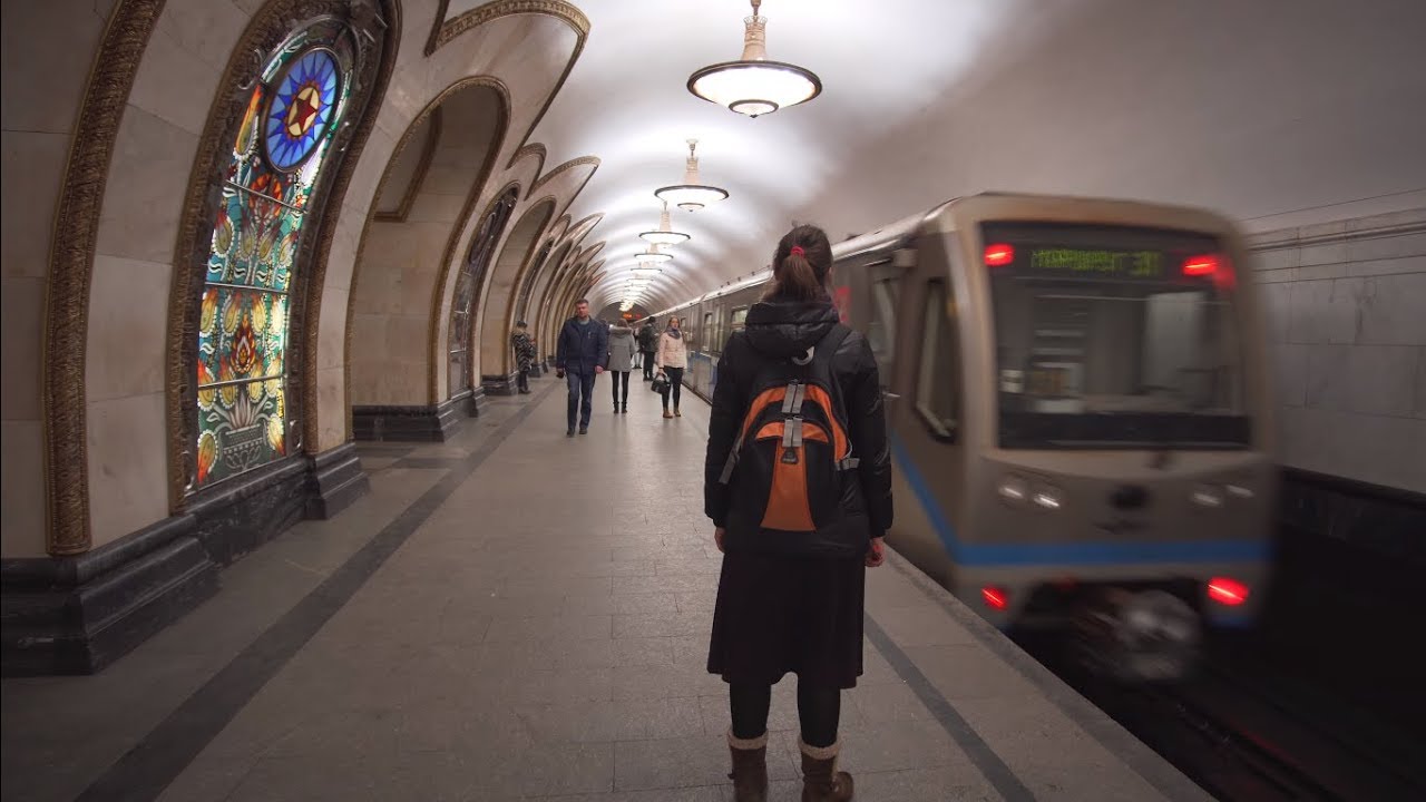 Russia, Moscow, metro ride from  Новослобо́дская to Проспе́кт Ми́ра
