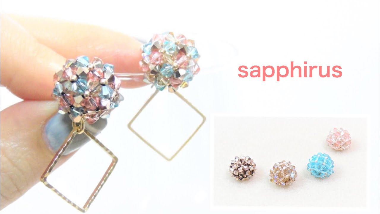 【ハンドメイド】スワロフスキーで編むパヴェ風ピアスの作り方　ビーズステッチ Pave earrings with Bead stitching