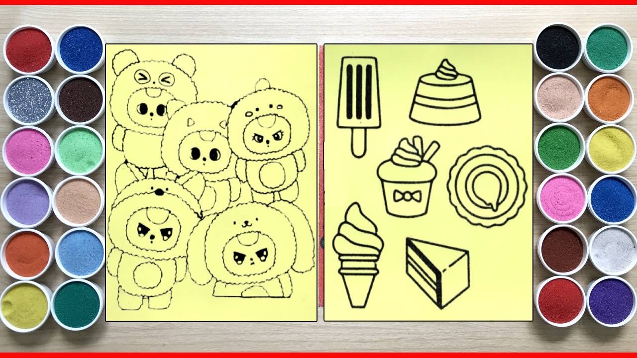 Sand painting 6 baby three so cute and candies, cake, ice cream (Chim Xinh channel)