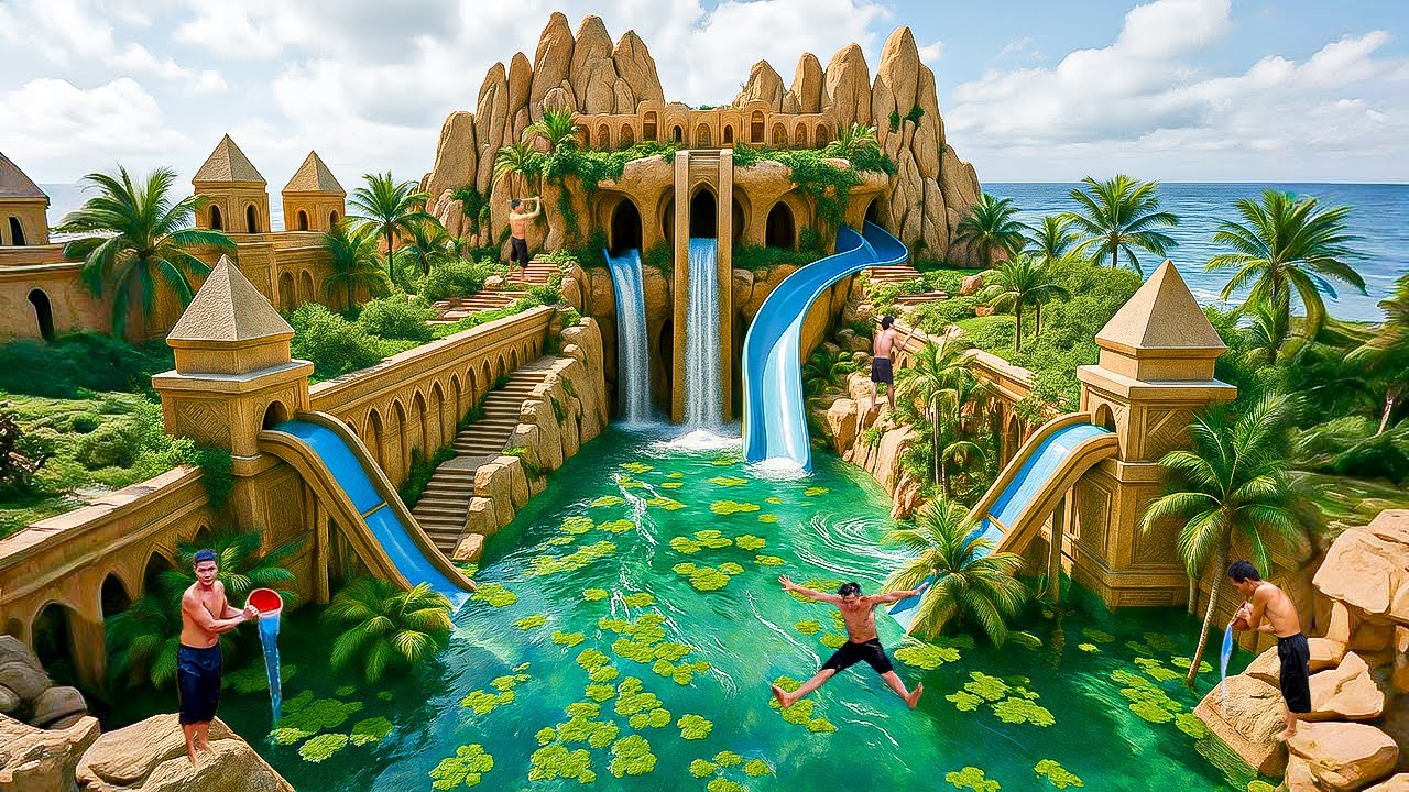 How i Built a Luxury Water Palace with Hidden Underground Pool Using Primitive Tools