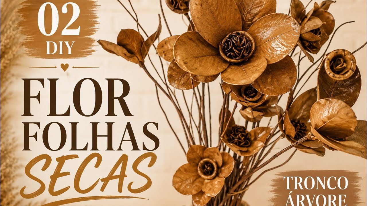 Flor de Folhas Secas  sementes e Tronco de Árvore 02 ideias.