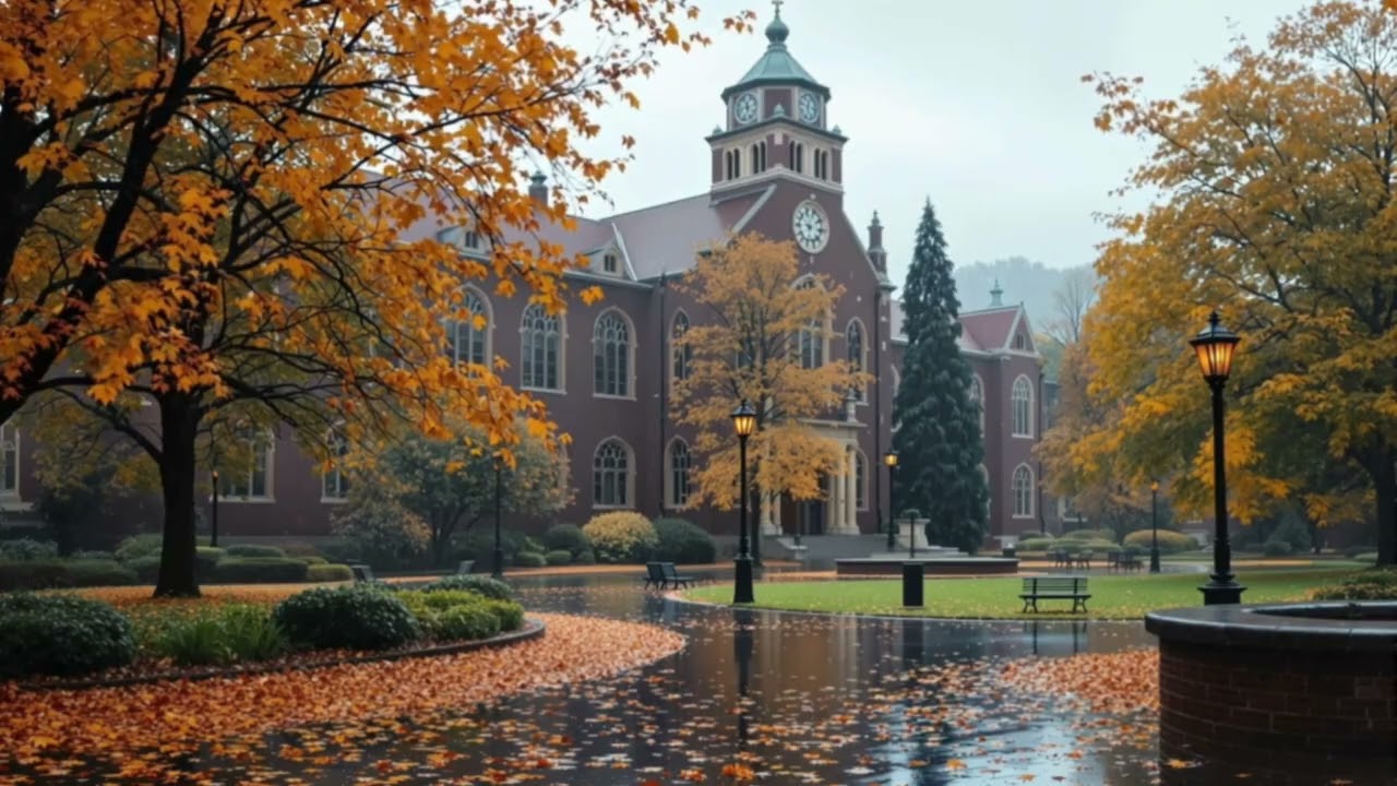 Cozy Fall University Library Ambience | Rainy Afternoon Study Sounds