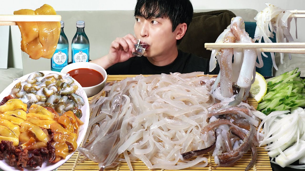 Сырой кальмар! Свежие морепродукты MUKBANG REALSOUND ASMR EATINGSHOW
