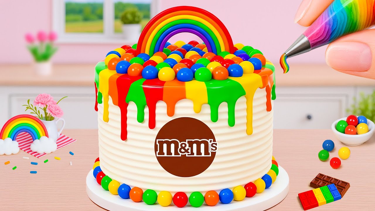 Miniature Rainbow Cake Recipe 🌈 Lovely Tiny Rainbow M&M Chocolate Cake Recipe 💕 Yummy Teeny