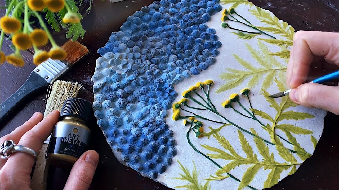 Making Botanical Tile 🌿 Watercolor painting on plaster  #1🌿 Full painting process