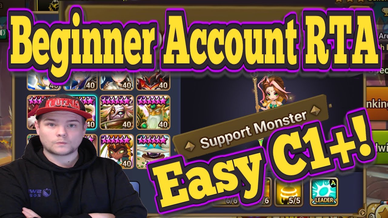 Beginner Account  RTA, Easy C1+!? 0 Runes 0 Monsters - Support Only! - Summoners War