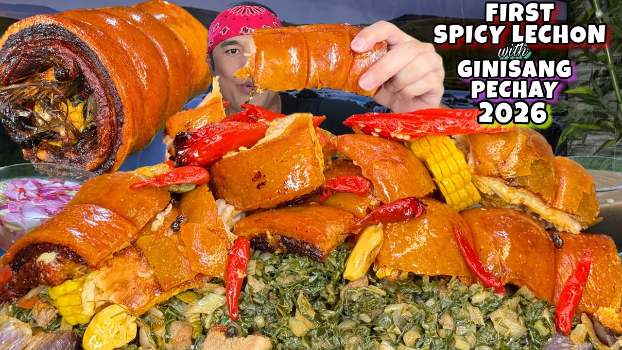 First Spicy Lechon Mukbang 2026 with Ginisang Pechay Pinoy Mukbang