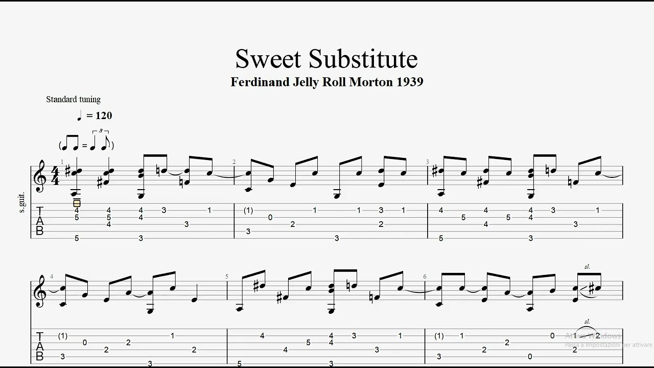 Sweet Substitute Dixieland Jazz Fingerstyle Guitar Tab (with PDF)