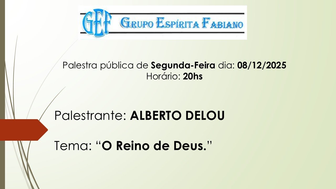 PALESTRA PÚBLICA DO GEF - SEGUNDA FEIRA, DIA 08/12/2025 / ÀS 20HS