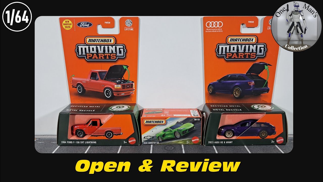 Matchbox Moving Parts - 1994 Ford F-150 SVT Lightning - 2020 Corvette C8 - 2023 Audi RS 6 Avant Open
