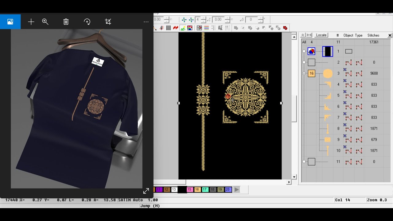 How to design Monogram Kaftan Pocket and Flap in Wilcom.