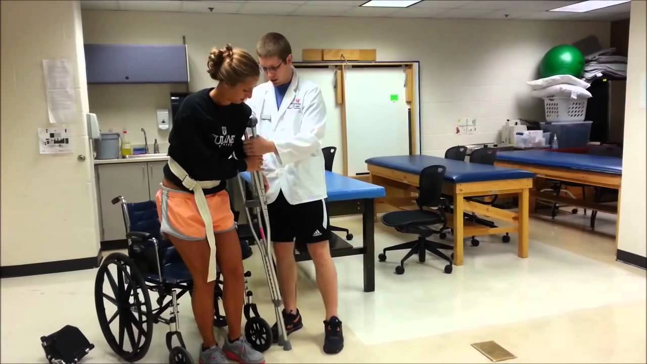 Stand and sit with crutch, walker, cane