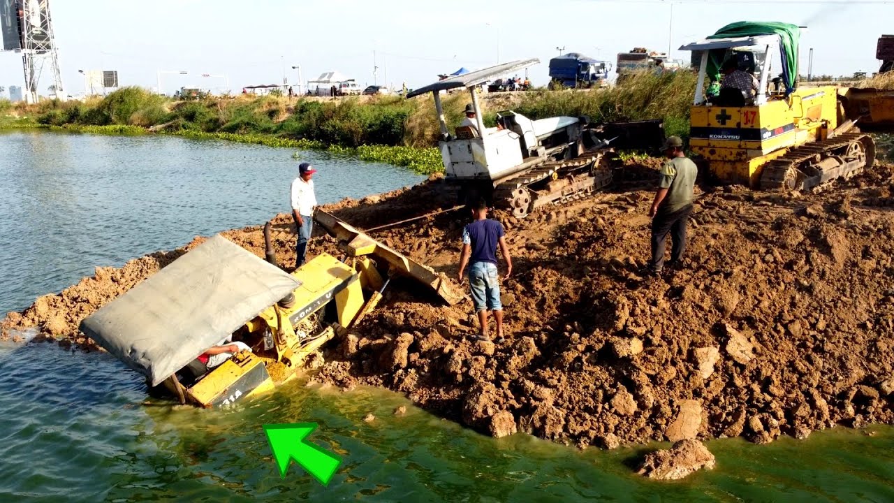 Incredible Landfill! Bulldozer komatsu D31 Back Uploading overturned into Pond water Deep Rescue Bu&hellip;