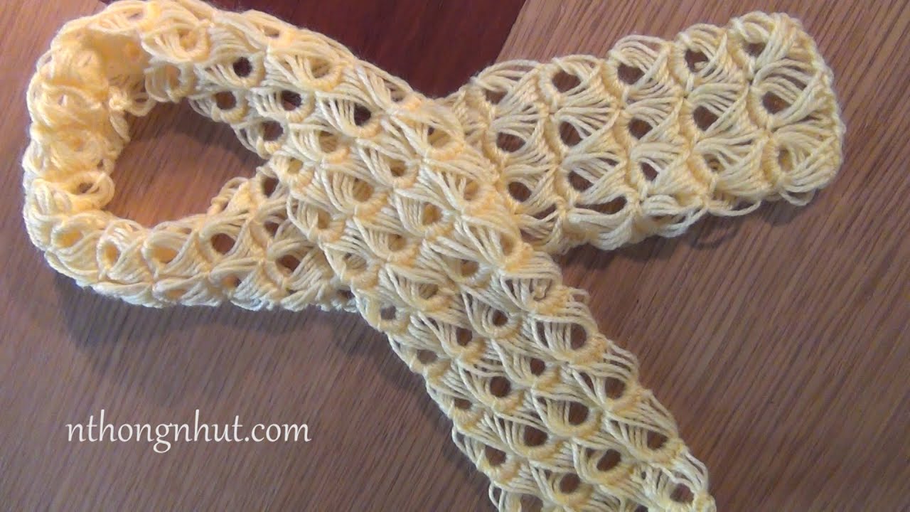 How to Crochet scarf tutorial (Engsub) I Móc khăn len họa tiết lưới