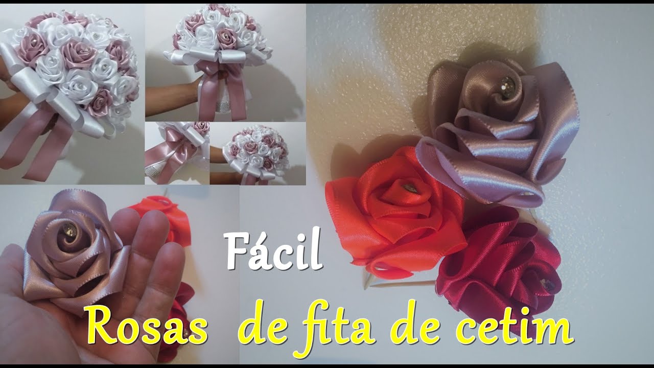 COMO FAZER ROSAS DE FITA DE CETIM  / LINDAS PARA BUQUÊS DE NOIVA 👰