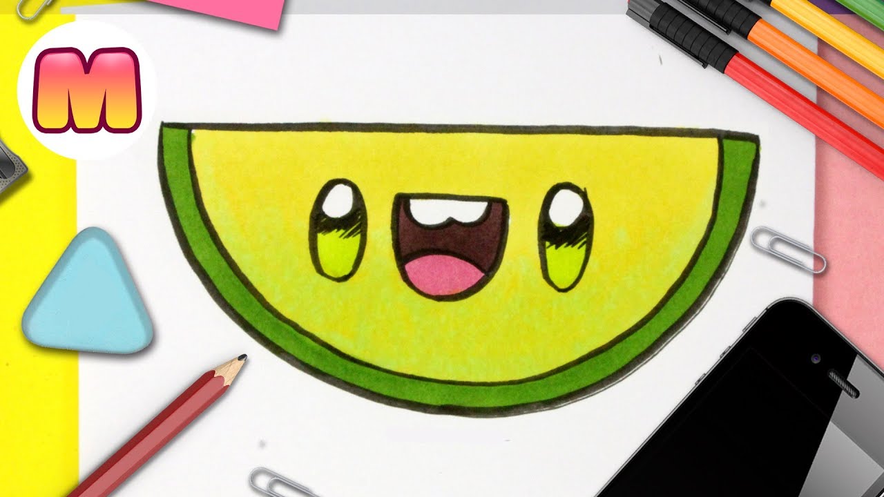 COMO DIBUJAR UN MELON KAWAII - dibujos kawaii faciles - Aprender a dibujar comida kawaii