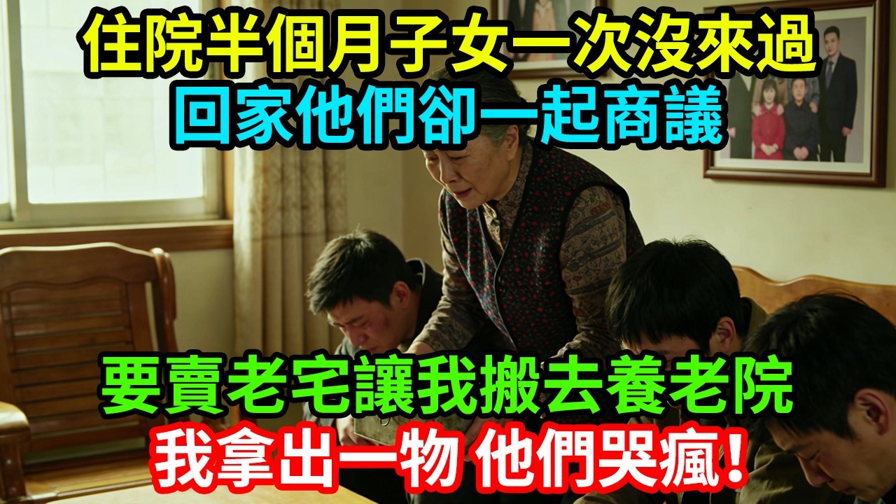 住院半個月子女一次沒來過，回家他們卻一起商議，要賣老宅讓我搬去養老院，我拿出一物，他們哭瘋！