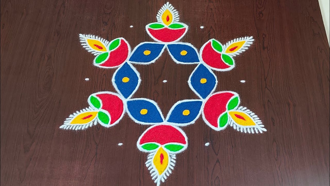 Beautiful Diwali diya rangoli with 7×4dots|easy dheepavali rangoli|dheepam muggulu|#Rang Kaa Rangoli