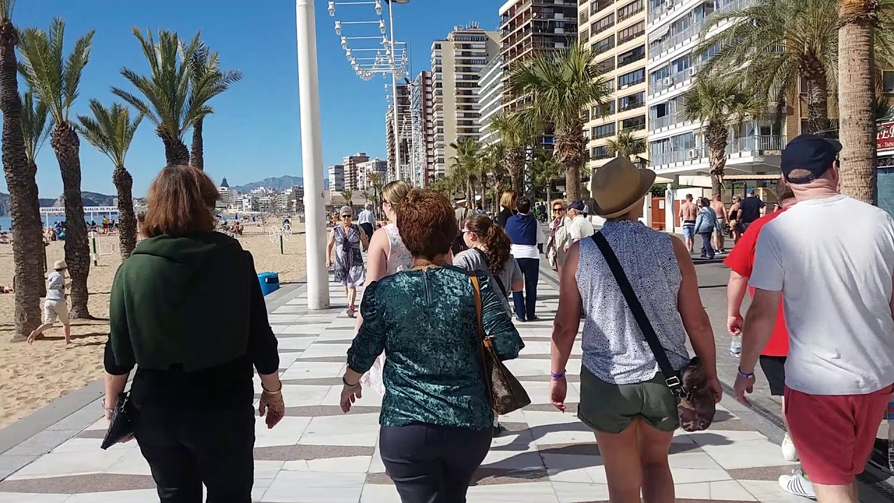 Benidorm Levante beach. 15 February 2018. From Tiki Beach bar to Old Town. Temperature reached 25'+.