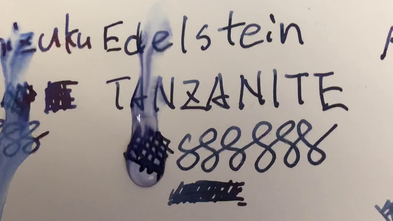 Pilot iroshizuku Shin-Kani と Pelikan Edelstein Tanzanite 、Pelikan 4001 blue black の耐水性を比べます