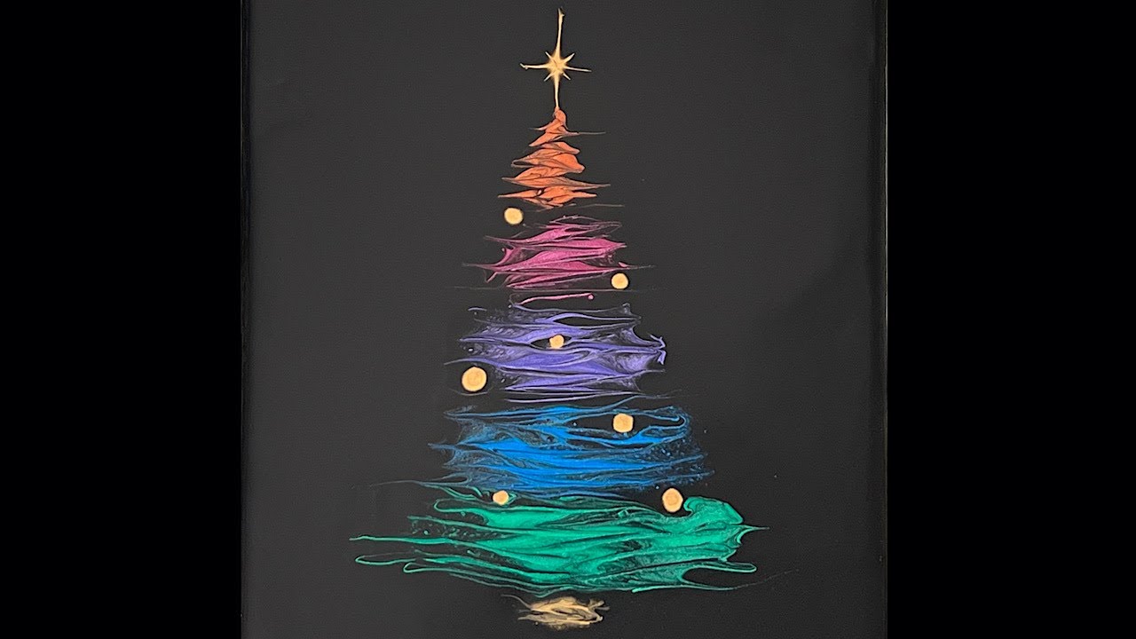 (468) Abstract Rainbow Christmas Tree  - Fluid Art Impressionism - Fluid Acrylic Paint Pouring