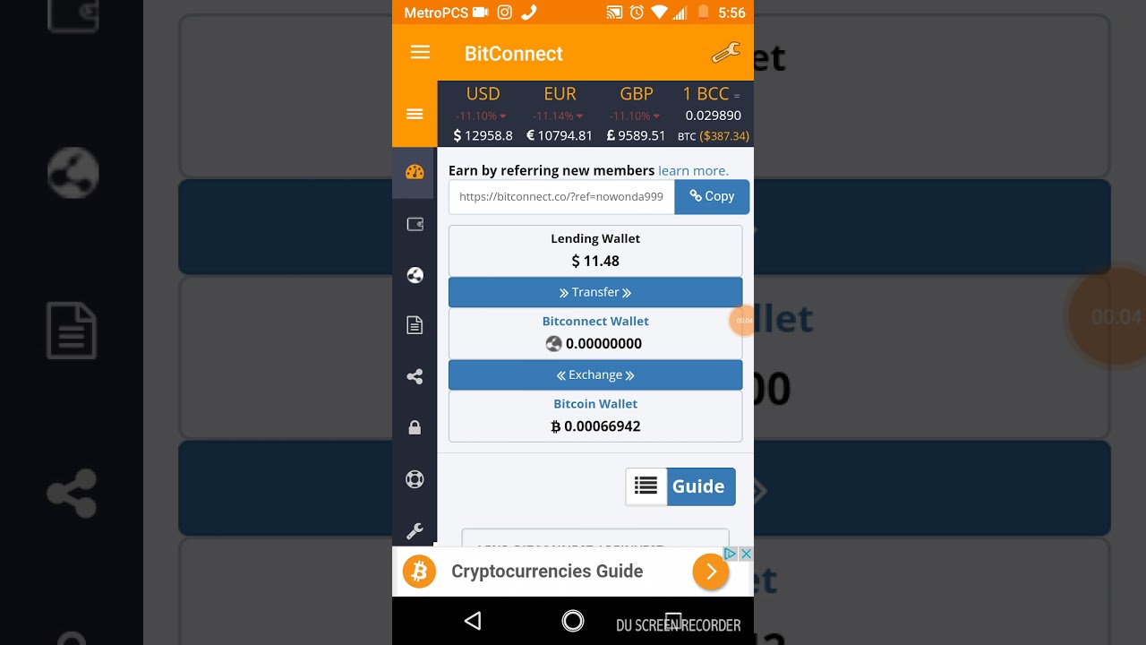 Bitconnect 200$ Loan Update + Reinvest . Mobile App View