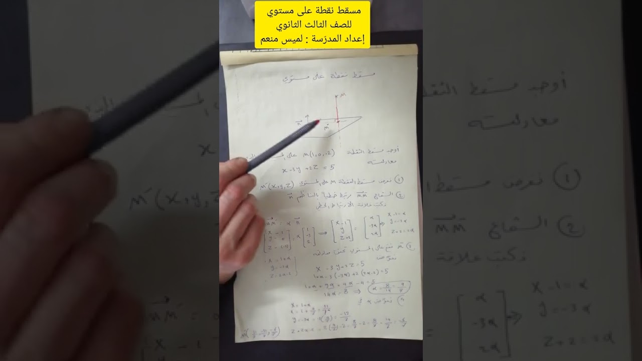 مسقط نقطة على مستوي لطلاب الصف الثالث الثانوي العلمي وفق المنهج السوري🌻